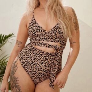Aerie Leopard Print Wrap One Piece Swimsuit XL